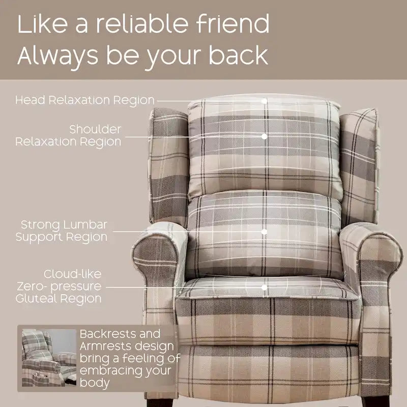 HOMYKA Polyested Upholstered Pushback Recliner Accent Chair Wingback Armchair