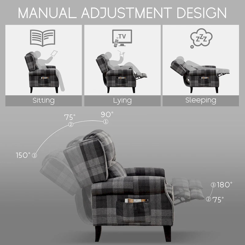 HOMYKA Polyested Upholstered Pushback Recliner Accent Chair Wingback Armchair
