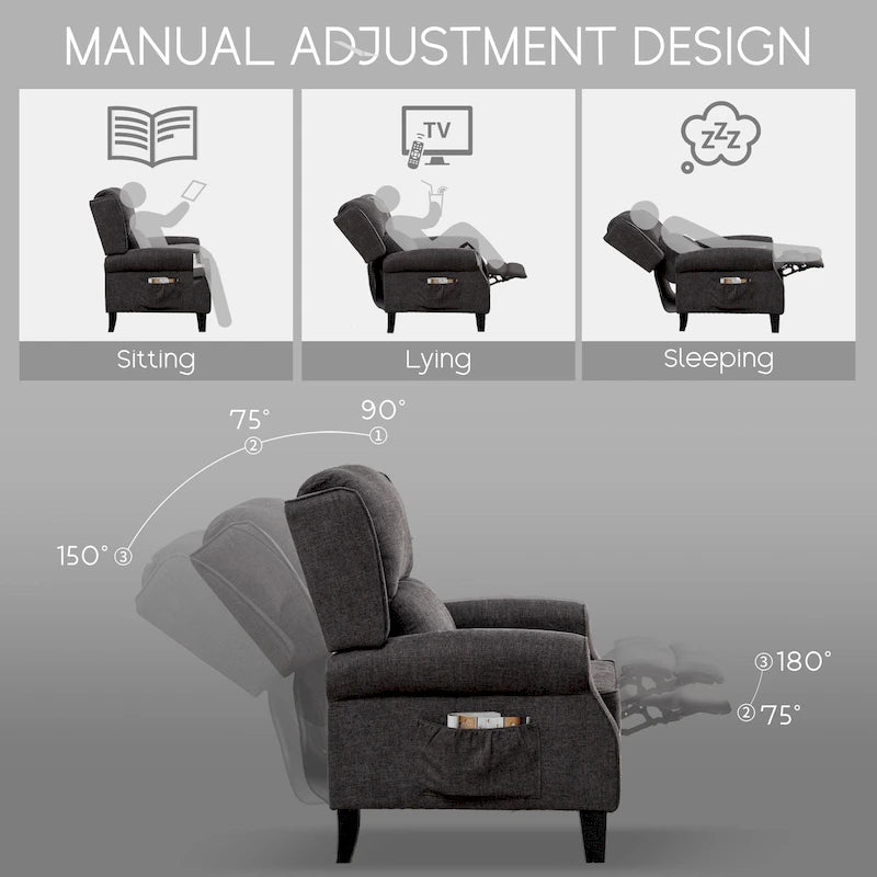 HOMYKA Polyested Upholstered Pushback Recliner Accent Chair Wingback Armchair