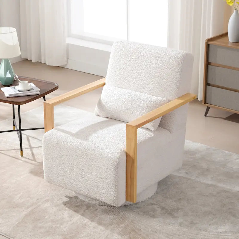 Mid-Century-Swivelsessel mit Bouclé-Polsterung und Kissen