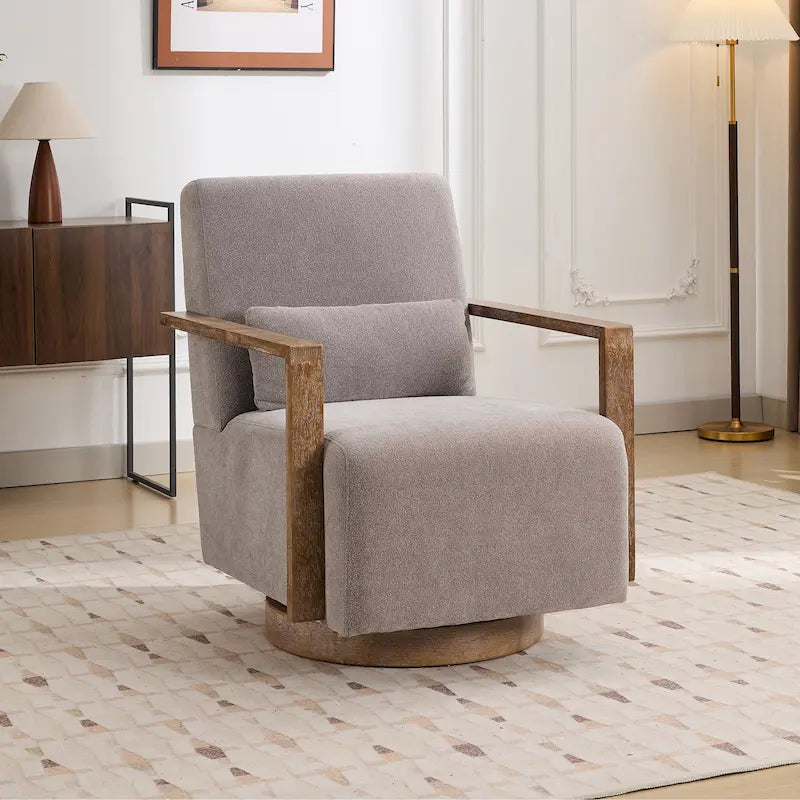 Sillón giratorio tapizado de bouclé moderno de mediados de siglo con almohada