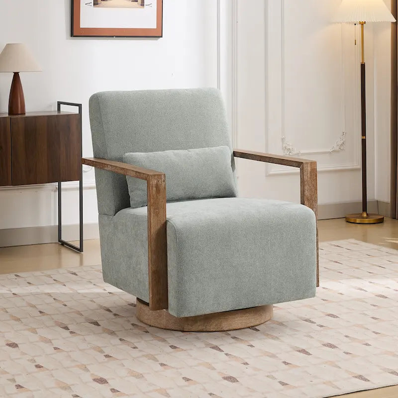 Sillón giratorio tapizado de bouclé moderno de mediados de siglo con almohada
