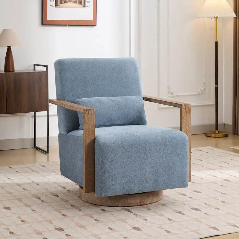 Sillón giratorio tapizado de bouclé moderno de mediados de siglo con almohada