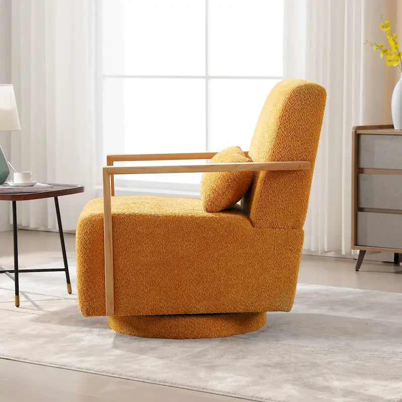 Mid-Century-Swivelsessel mit Bouclé-Polsterung und Kissen