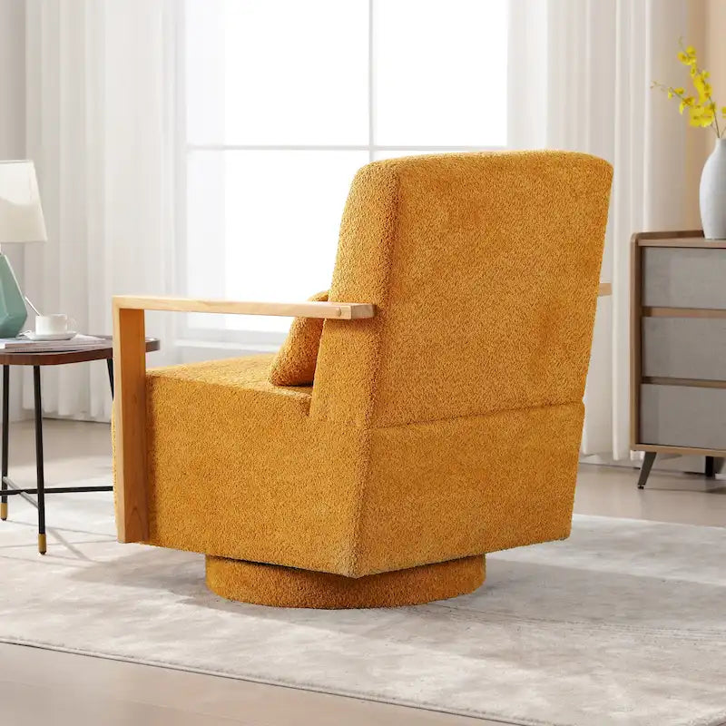 Mid-Century-Swivelsessel mit Bouclé-Polsterung und Kissen