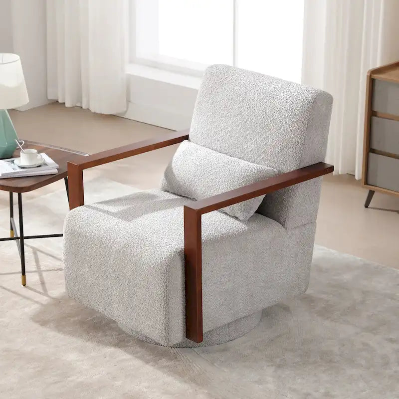 Mid-Century-Swivelsessel mit Bouclé-Polsterung und Kissen