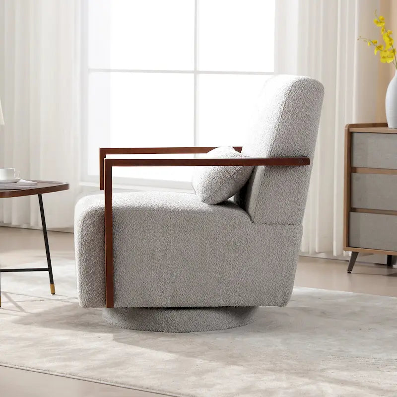 Mid-Century-Swivelsessel mit Bouclé-Polsterung und Kissen