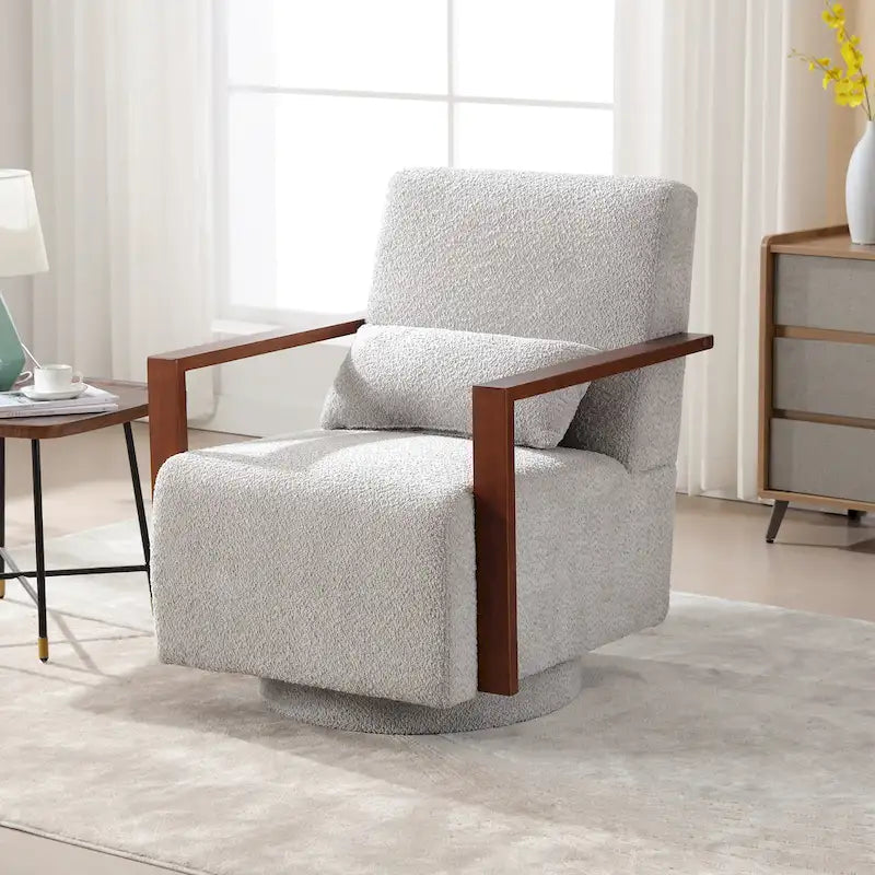 Mid-Century-Swivelsessel mit Bouclé-Polsterung und Kissen