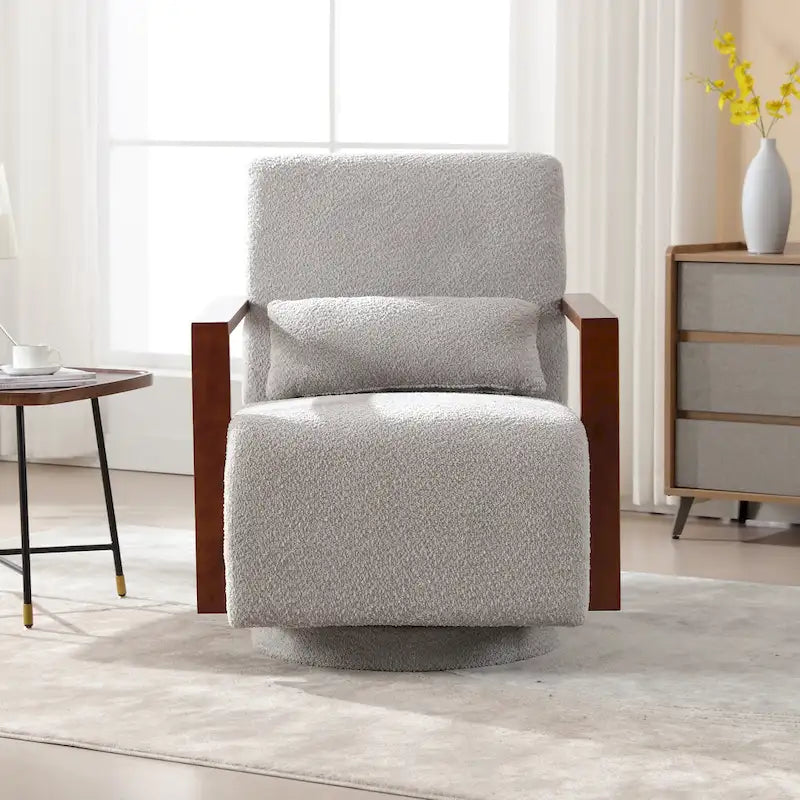 Mid-Century-Swivelsessel mit Bouclé-Polsterung und Kissen