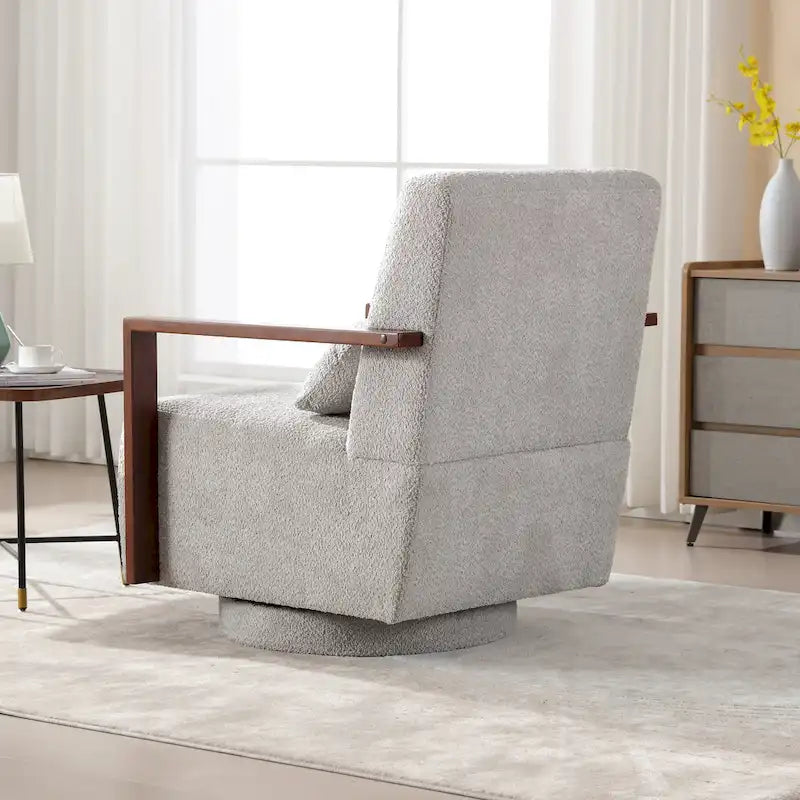 Mid-Century-Swivelsessel mit Bouclé-Polsterung und Kissen