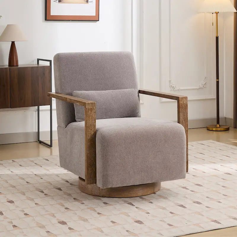 Mid-Century-Swivelsessel mit Bouclé-Polsterung und Kissen