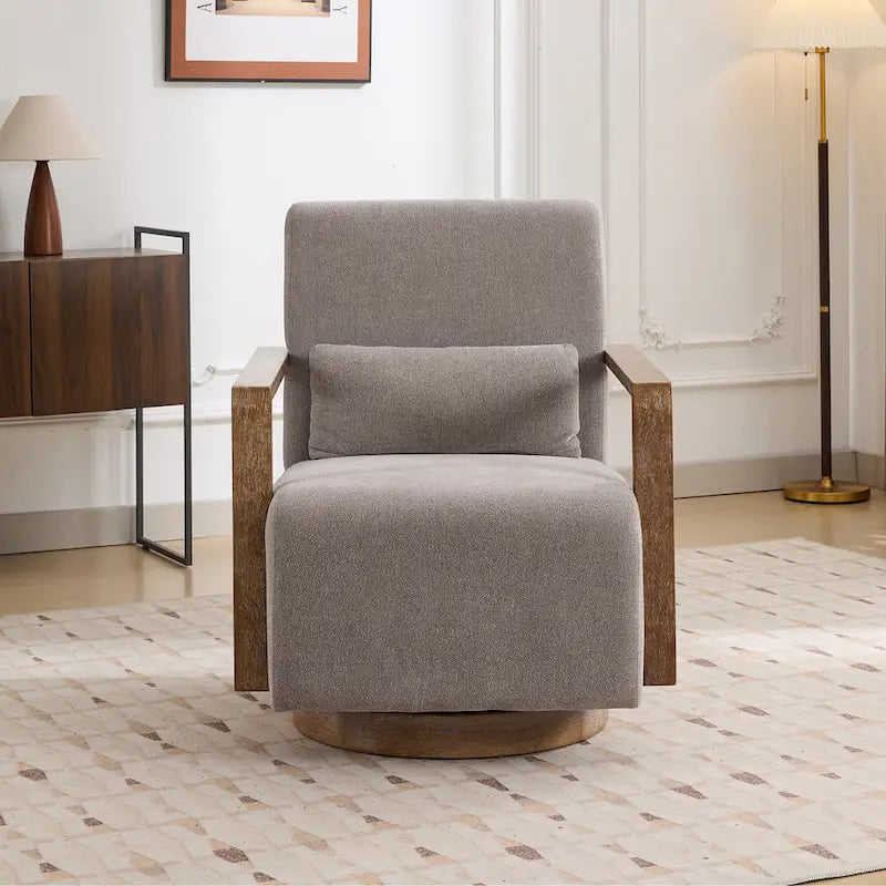 Mid-Century-Swivelsessel mit Bouclé-Polsterung und Kissen