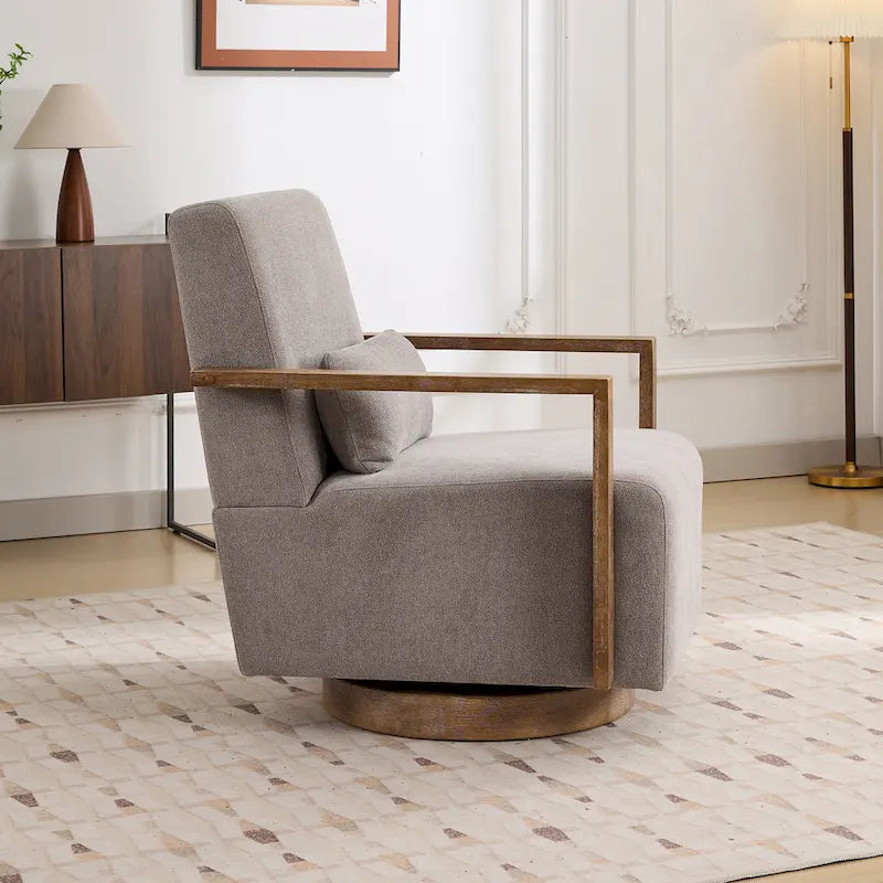 Mid-Century-Swivelsessel mit Bouclé-Polsterung und Kissen