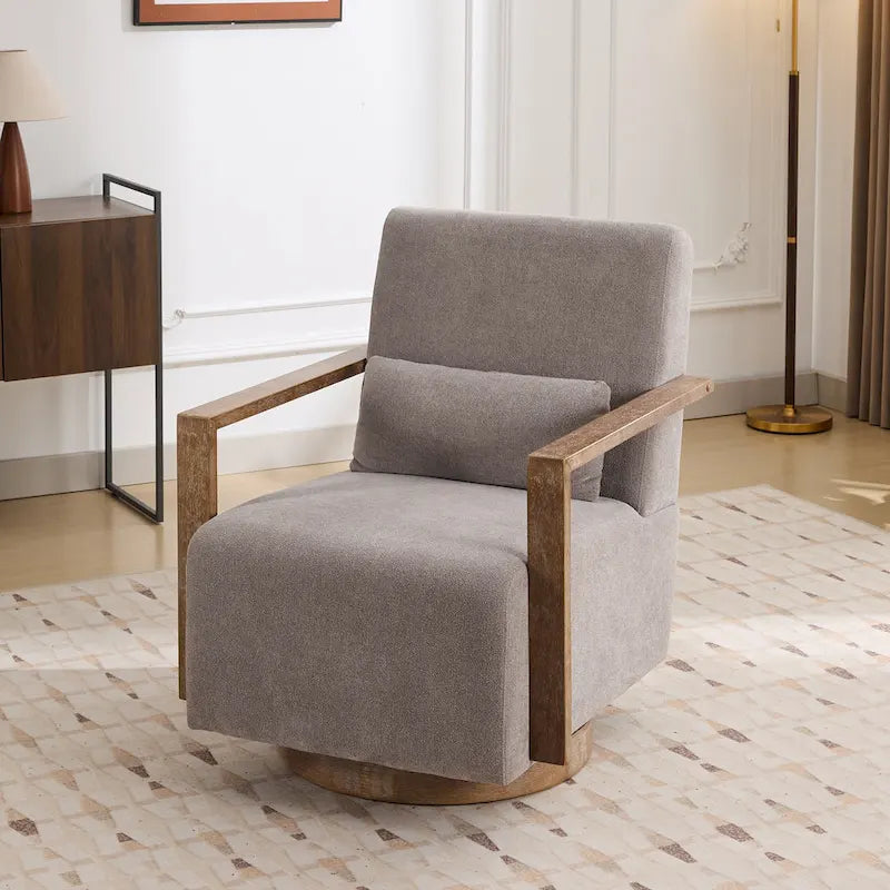 Mid-Century-Swivelsessel mit Bouclé-Polsterung und Kissen