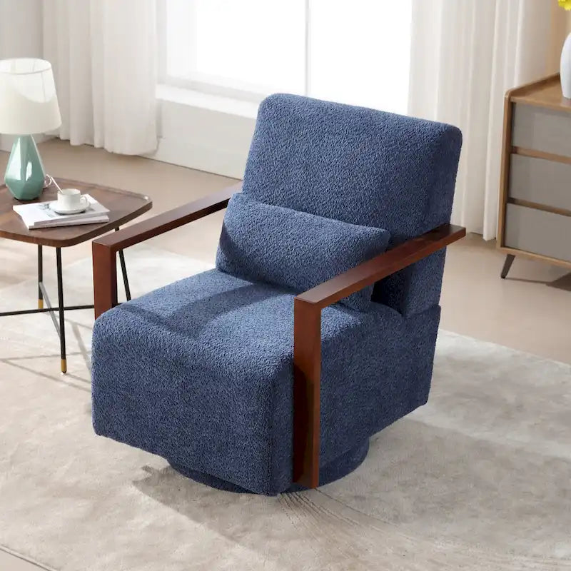 Mid-Century-Swivelsessel mit Bouclé-Polsterung und Kissen