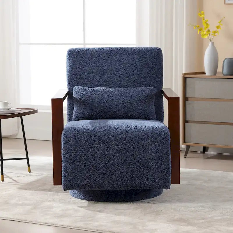 Mid-Century-Swivelsessel mit Bouclé-Polsterung und Kissen