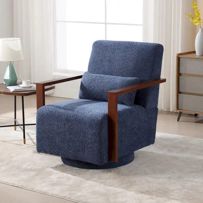 Mid-Century-Swivelsessel mit Bouclé-Polsterung und Kissen