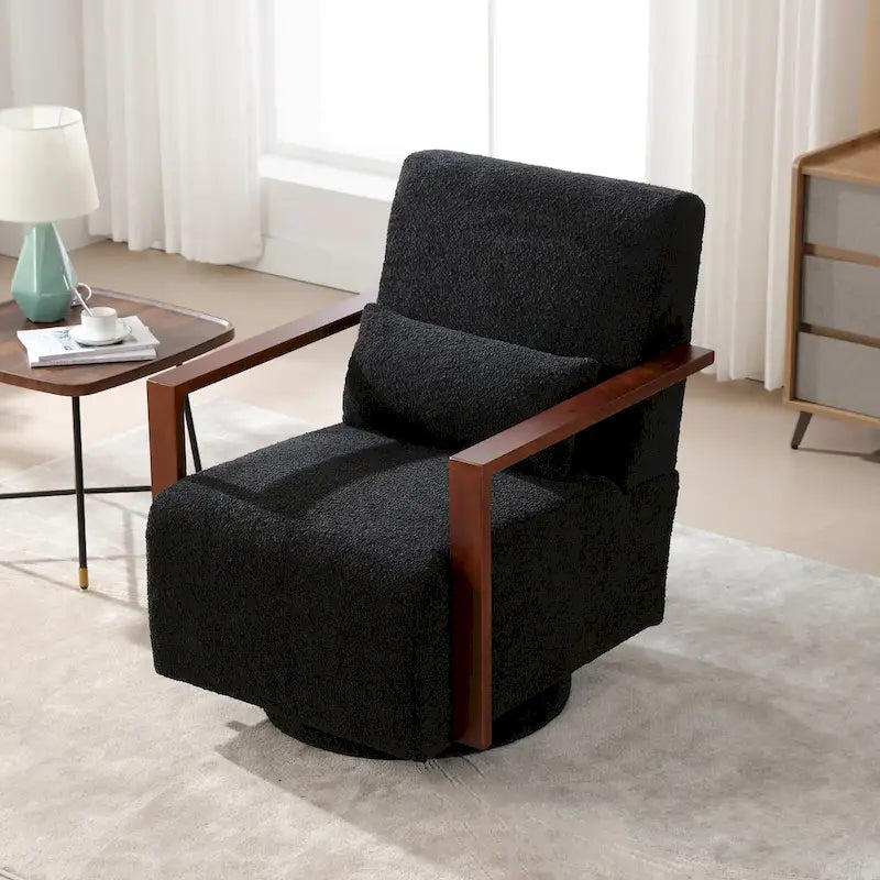 Mid-Century-Swivelsessel mit Bouclé-Polsterung und Kissen