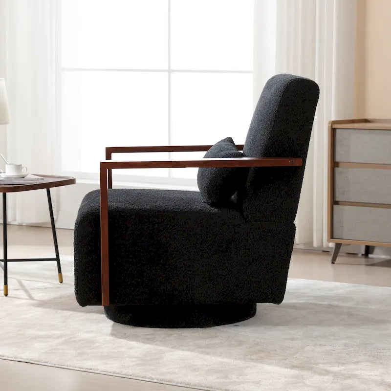 Mid-Century-Swivelsessel mit Bouclé-Polsterung und Kissen