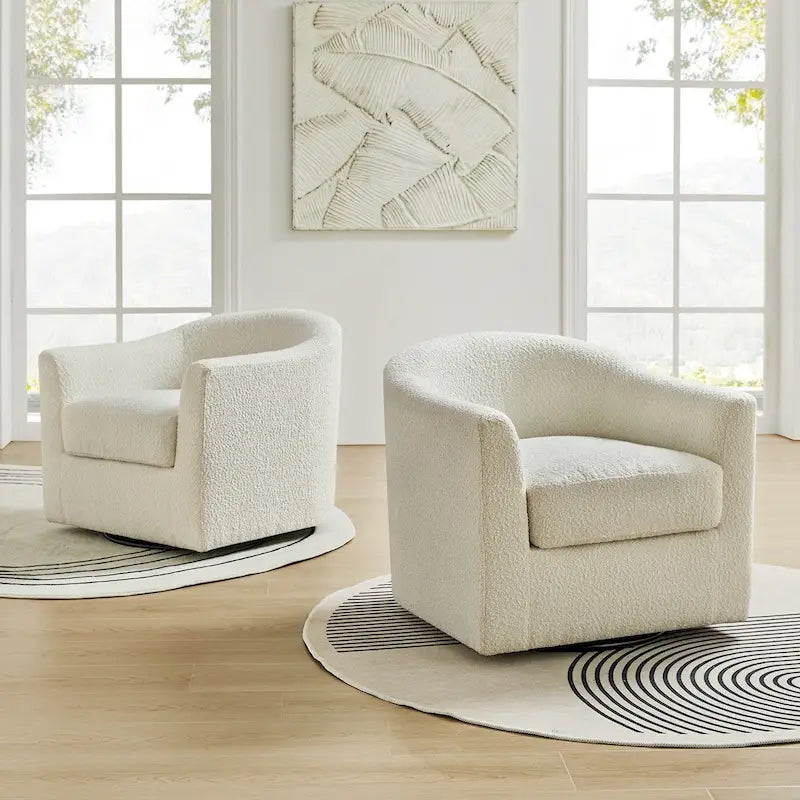 Rita Modern Ergonomic Boucle Upholstered Swivel Barrel Chair Set of 2 by HULALA HOME
