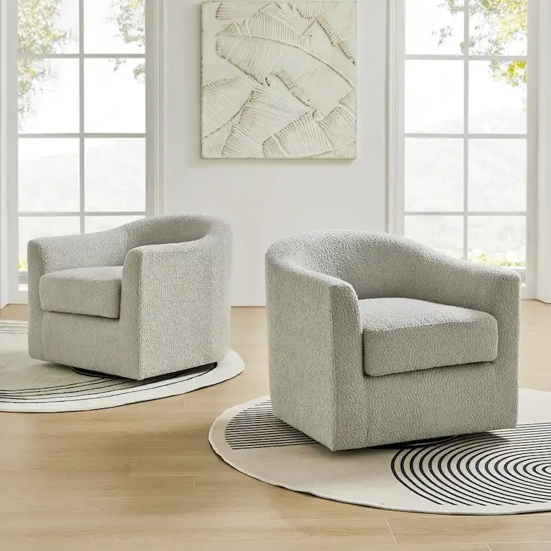 Juego de 2 sillones giratorios tipo barril Rita, modernos y ergonómicos, tapizados en bouclé, de HULALA HOME