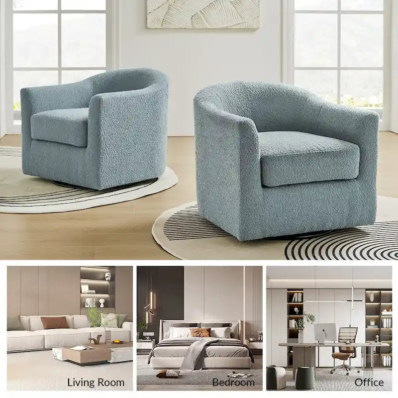 Rita Modern Ergonomic Boucle Upholstered Swivel Barrel Chair Set of 2 by HULALA HOME