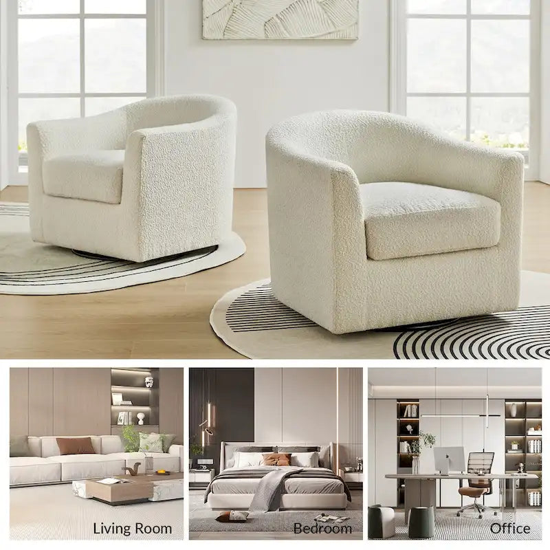 Rita Modern Ergonomic Boucle Upholstered Swivel Barrel Chair Set of 2 by HULALA HOME