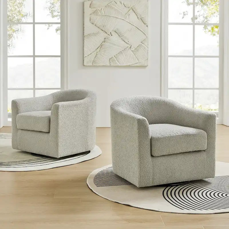 Rita Modern Ergonomic Boucle Upholstered Swivel Barrel Chair Set of 2 by HULALA HOME