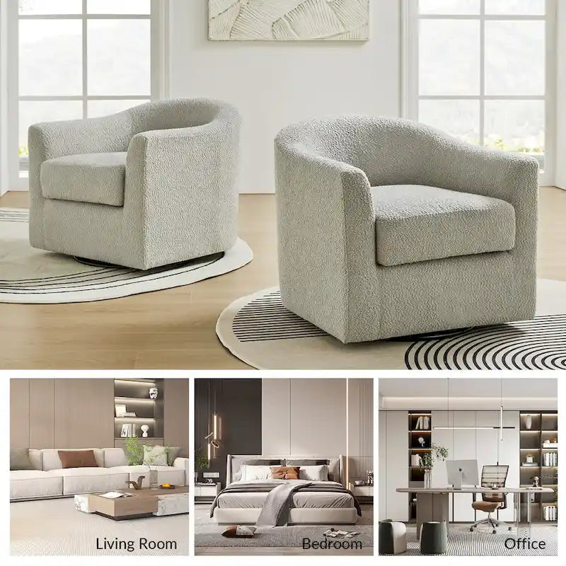 Rita Modern Ergonomic Boucle Upholstered Swivel Barrel Chair Set of 2 by HULALA HOME
