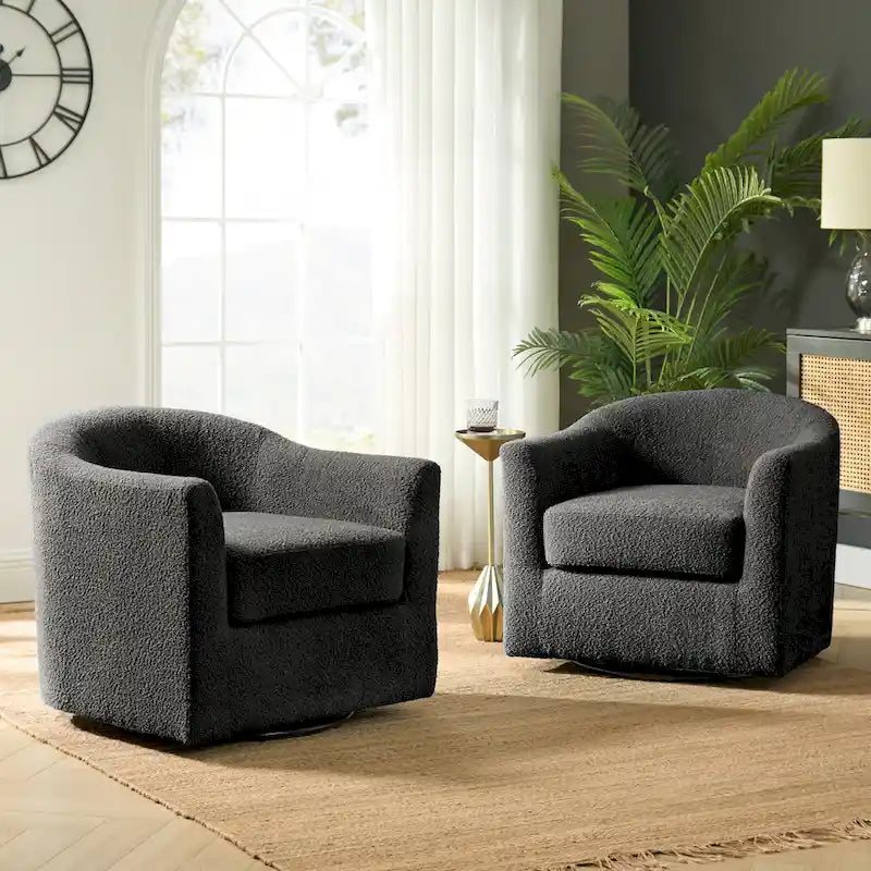 Rita Modern Ergonomic Boucle Upholstered Swivel Barrel Chair Set of 2 by HULALA HOME