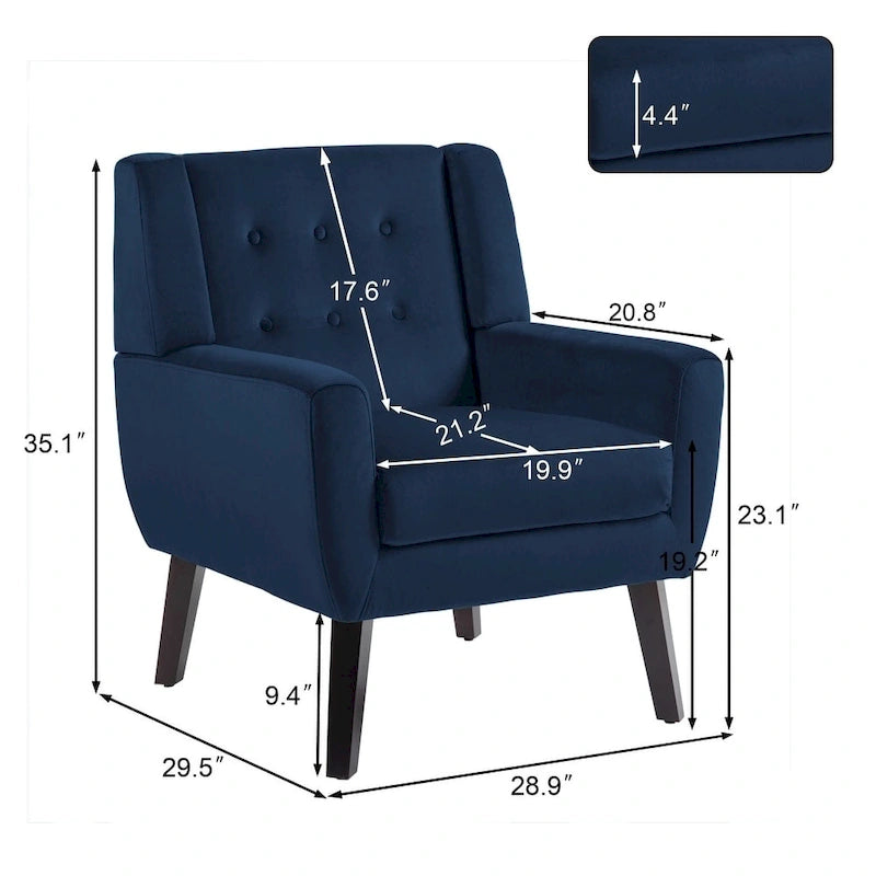 Modern Accent Chair Velvet Armchair - 28.9W x 35.1H x 29.5D