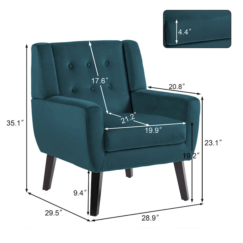 Modern Accent Chair Velvet Armchair - 28.9W x 35.1H x 29.5D