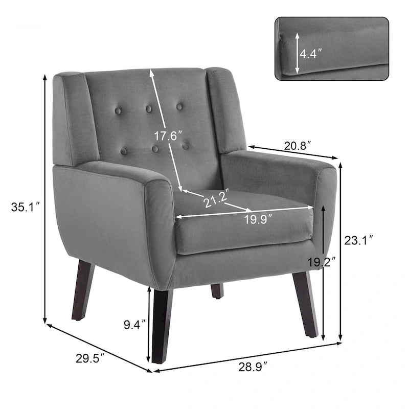 Modern Accent Chair Velvet Armchair - 28.9W x 35.1H x 29.5D