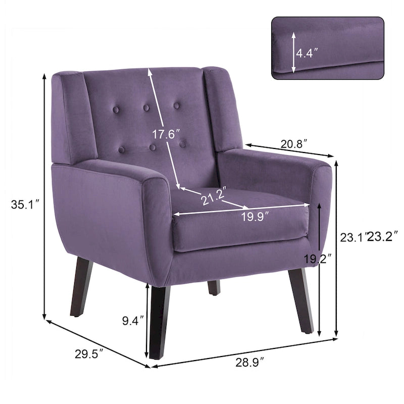 Modern Accent Chair Velvet Armchair - 28.9W x 35.1H x 29.5D