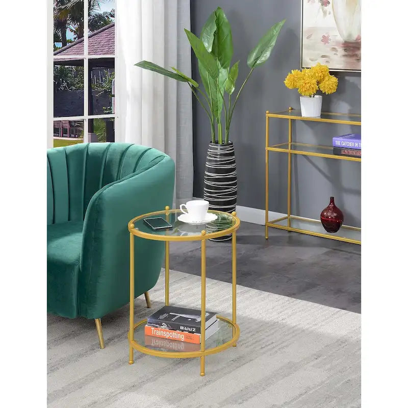 2 Tier Round Glass End Table with Shelf