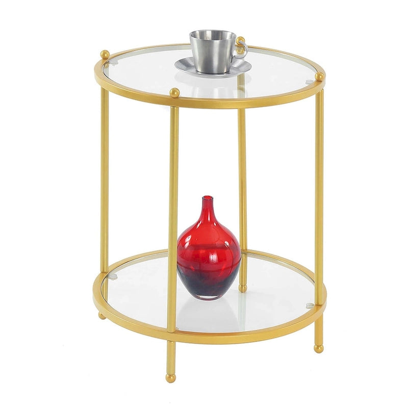 2 Tier Round Glass End Table with Shelf