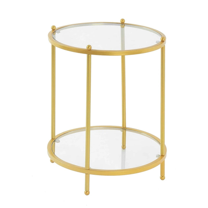 2 Tier Round Glass End Table with Shelf