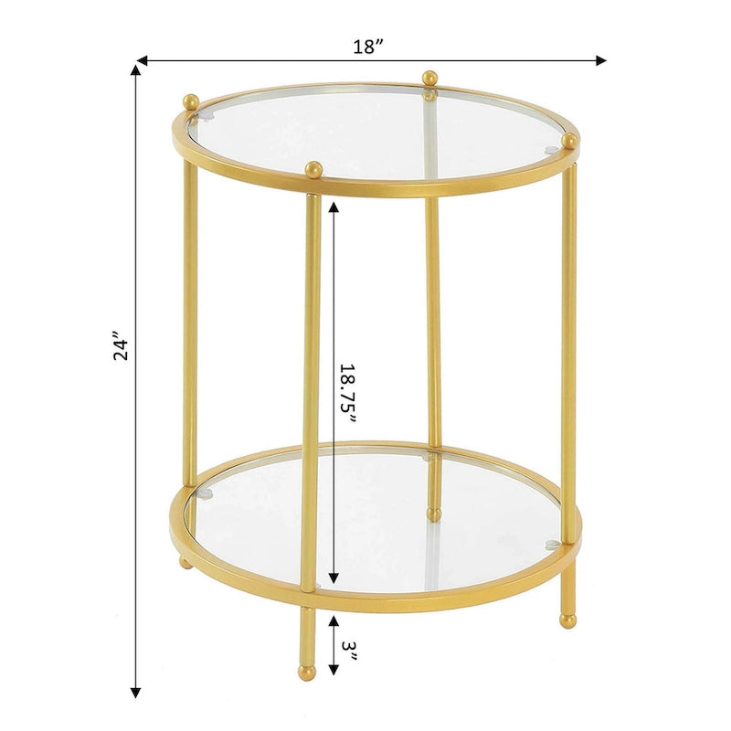 2 Tier Round Glass End Table with Shelf