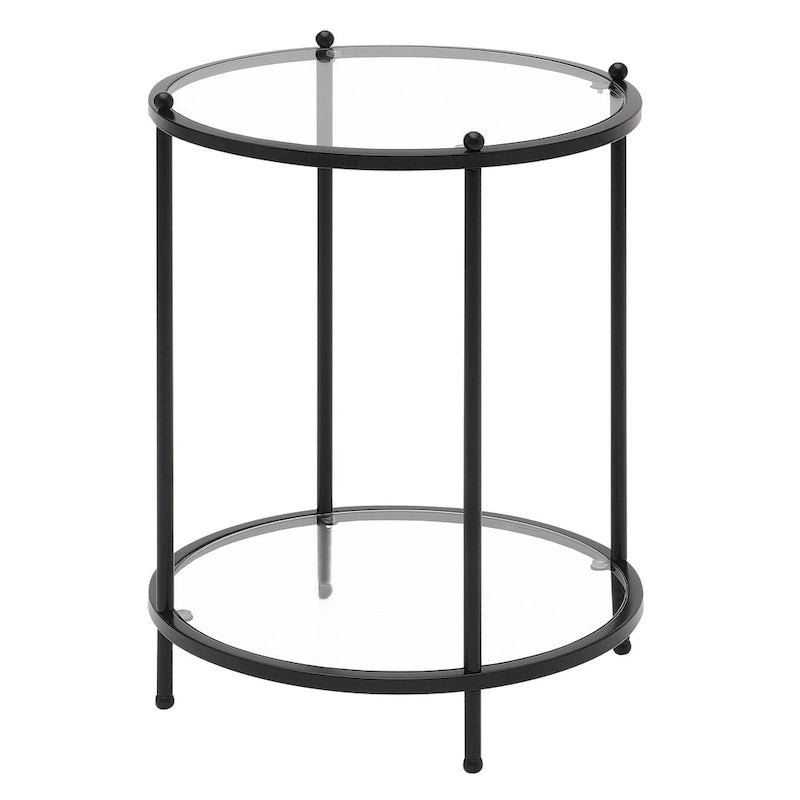 2 Tier Round Glass End Table with Shelf