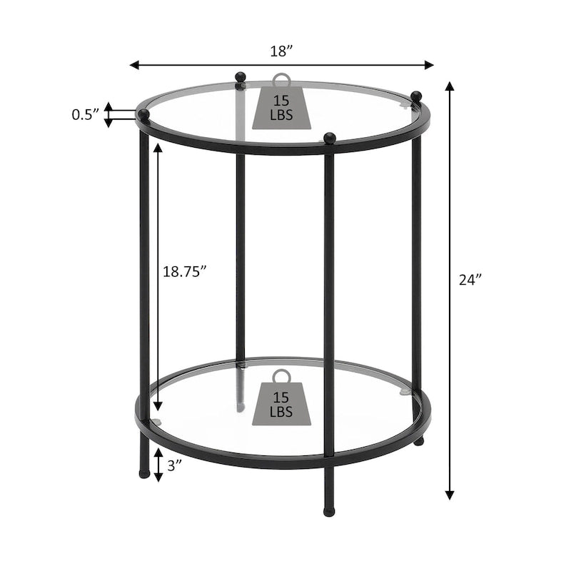 2 Tier Round Glass End Table with Shelf