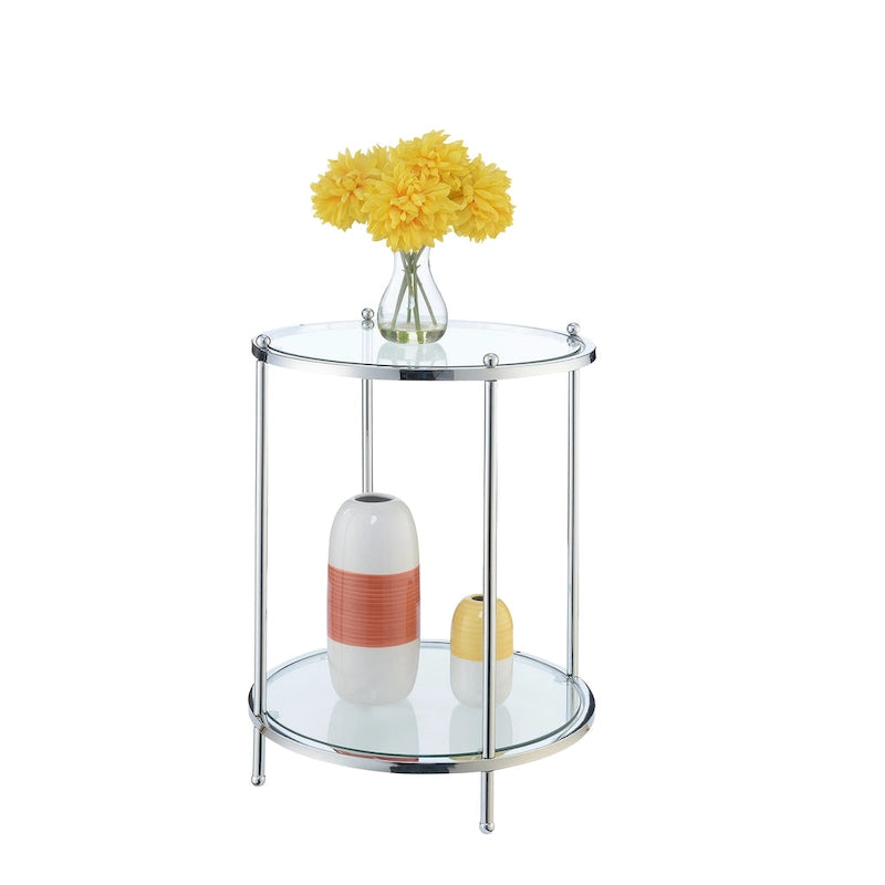 2 Tier Round Glass End Table with Shelf