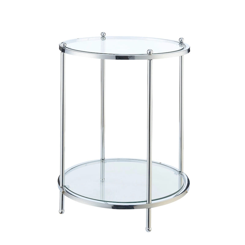 2 Tier Round Glass End Table with Shelf