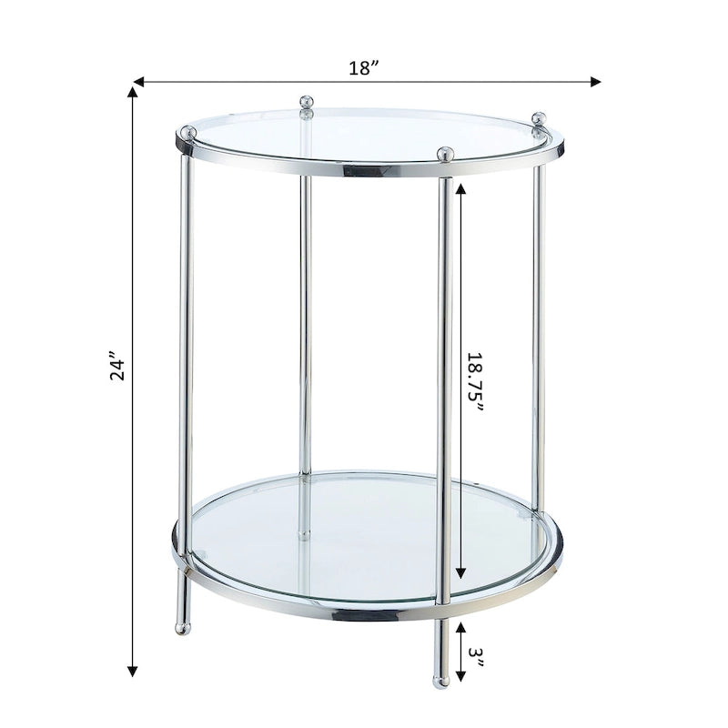 2 Tier Round Glass End Table with Shelf