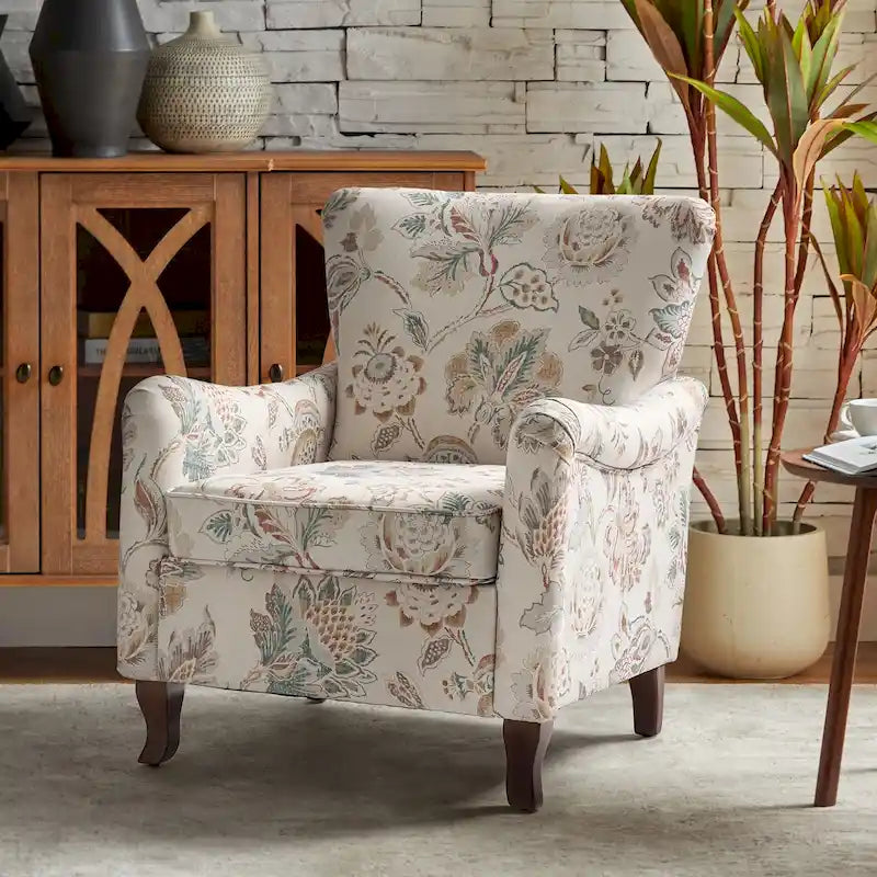 Sillón moderno floral tapizado Samouel con diseño de respaldo alto y laterales, de HULALA HOME