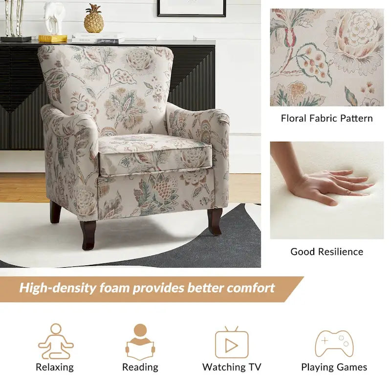 Samouel Modern Floral Upholstered Armchair with Wingback Design by HULALA HOME