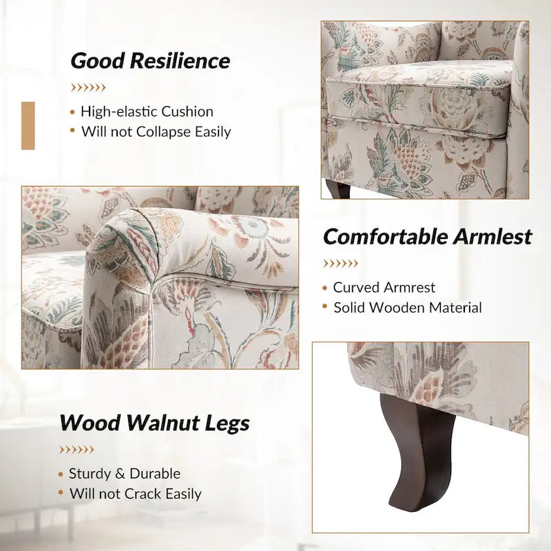Samouel Modern Floral Upholstered Armchair with Wingback Design by HULALA HOME