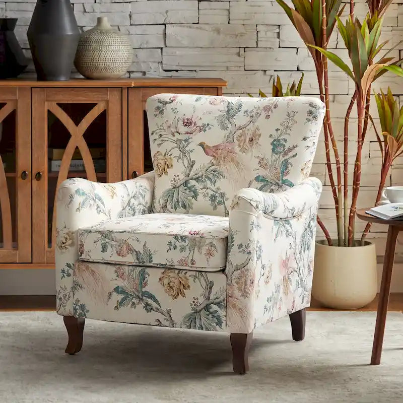 Samouel Modern Floral Upholstered Armchair with Wingback Design by HULALA HOME