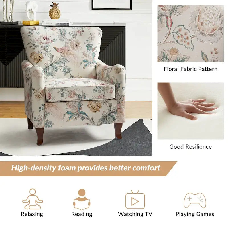 Samouel Modern Floral Upholstered Armchair with Wingback Design by HULALA HOME