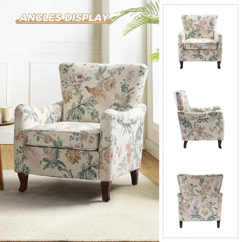 Samouel Modern Floral Upholstered Armchair with Wingback Design by HULALA HOME