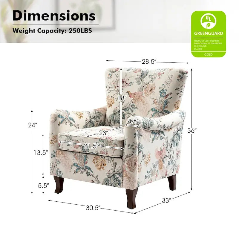 Samouel Modern Floral Upholstered Armchair with Wingback Design by HULALA HOME